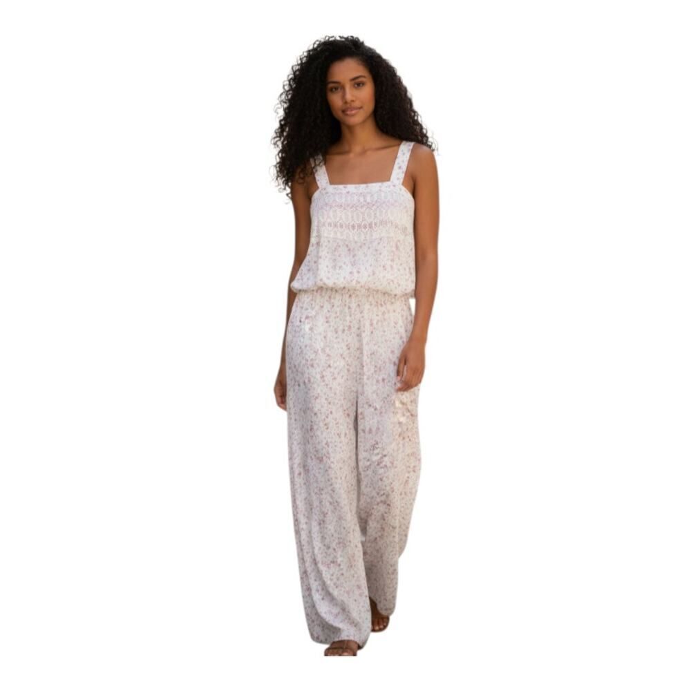 JAPNA GRAY & MAUVE FLORAL SMOCKED JUMPSUIT SZ.XS EUC.
